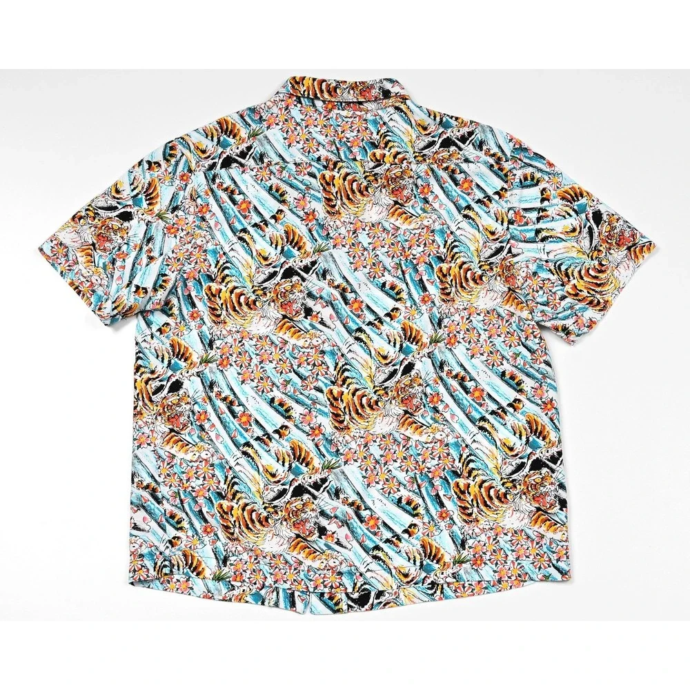 Ed Hardy Shirt Men's M Button‎ Front Camp Tiger Floral Flower Japan Skate Surf